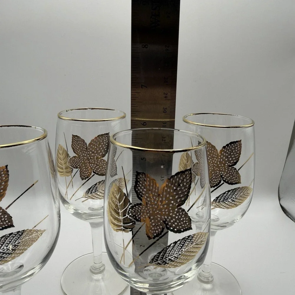 Vintage Libbey 22K Gold Trim Brandy Snifters‎ Gold Leaf 4 Wine Glasses 6oz MCM